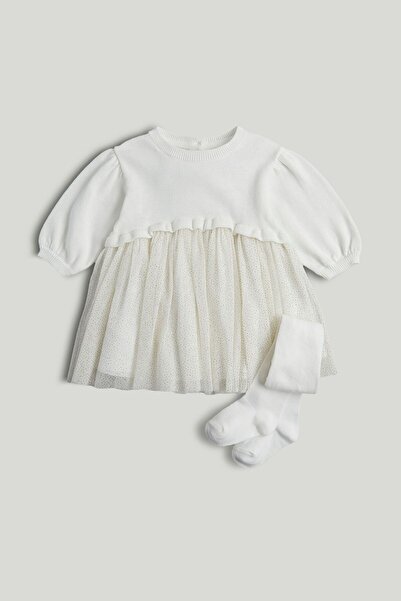 MOTHERCARE White Knitted Dress and Tights Outfit