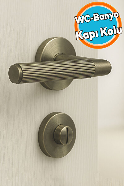 NZB 1 Takım Çizgili Antik Füme Wc Banyo Tipi Kapı Kolu Rozetli Sağ Sol Uygun Modern İç Kapı Kilitli