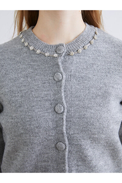 LC Waikiki Crew Neck Stone Embellished Women's Knit Cardigan (W5)