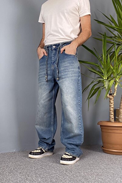 Alışveriş Sokağı Baggy Denim Pants with Drawstring Waistband Relaxed Fit