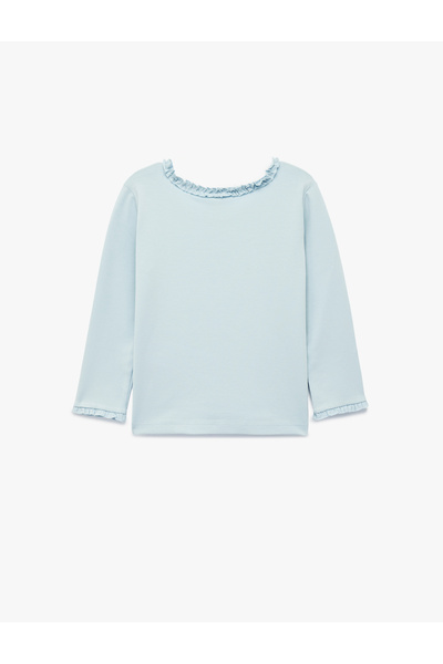 Koton Βασικό μπλουζάκι από βαμβακερό μακρυμάνικο μπλουζάκι με λαιμόκοψη