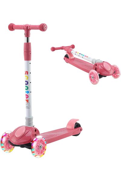 Saharaz Kick Scooters for Kids,3 LED Light Wheels and Anti-Slip Deck,Lean to Steer,4 Adjustable Height,Pink
