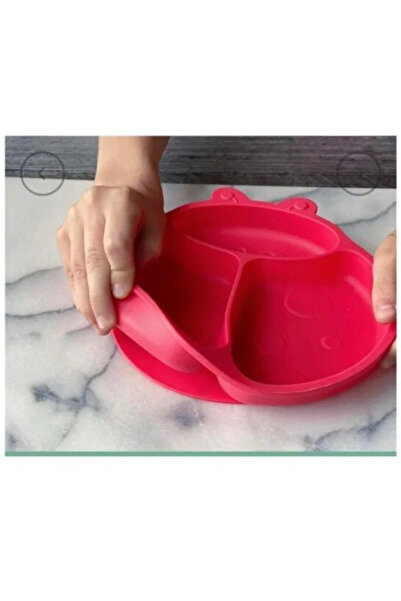 OEM Farfurie silicon bebelusi cu ventuza, compartimentata, forma gargarita Almido, verde 100C