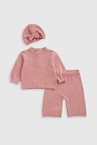 MOTHERCARE Pink Knitted Top, Trousers and Hat Set
