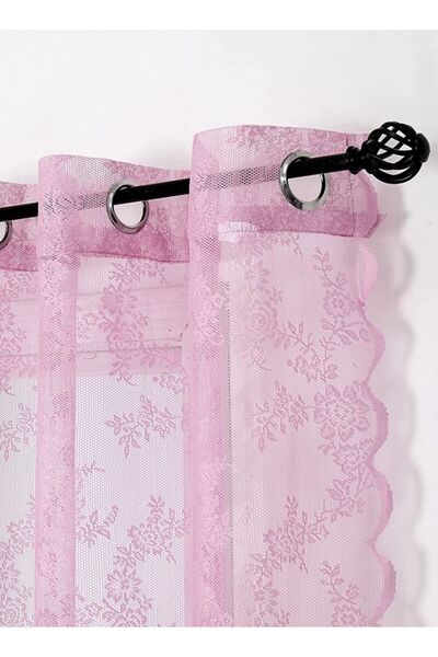 COOYA 2-Piece Grommet Rose Lace Light Filtering Sheer Window Curtains for Bedroom Living Room Pink