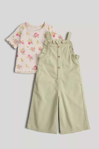 MOTHERCARE Green Dungarees and T-Shirt Set