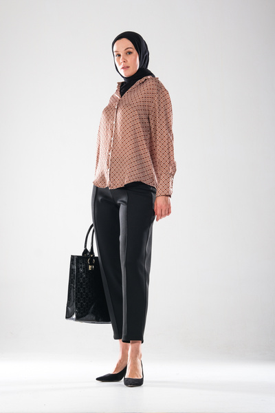 Plistre 2293_بنطلون نسائي من قماش السكوبا عالي الخصر بتفاصيل مضلعة - بنطلون أنيق بسحاب مخفي