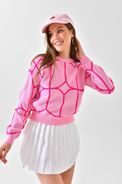 Noi Belis Pulover tricotat cu textura moale supradimensionat guler rotund AW25KZ0064