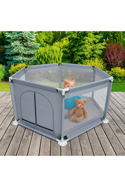 zola Παιδικό παρκοκρέβατο/παιδική χαρά, μεταλλικός σκελετός, ύφασμα, 130 x 110 x 63 cm, γκρι/λευκό