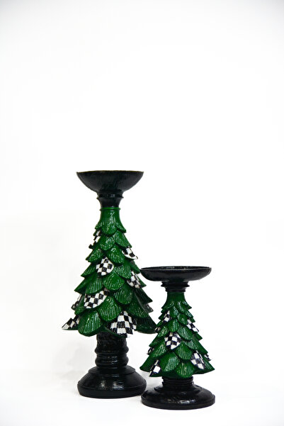AYLA HOBİ ATÖLYESİ El Boyaması Çam Ağacı Tealight / Baton Mumluk set