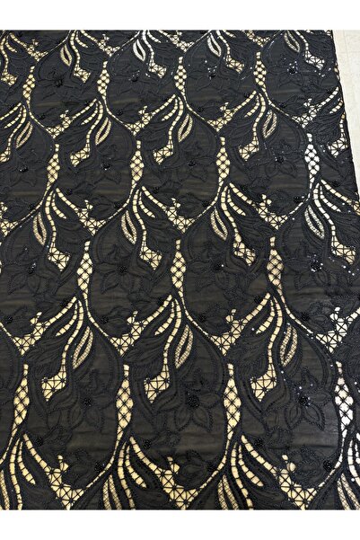 METERİAL Black Beads and Sequins Embroidered Lace Fabric 130 cm Width |   A P...