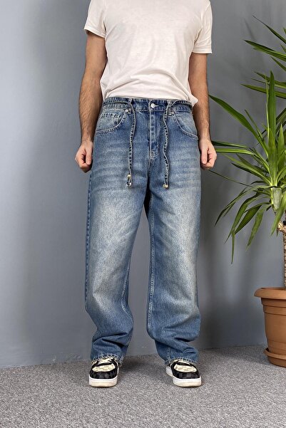 Alışveriş Sokağı Baggy Denim Pants with Drawstring Waistband Relaxed Fit