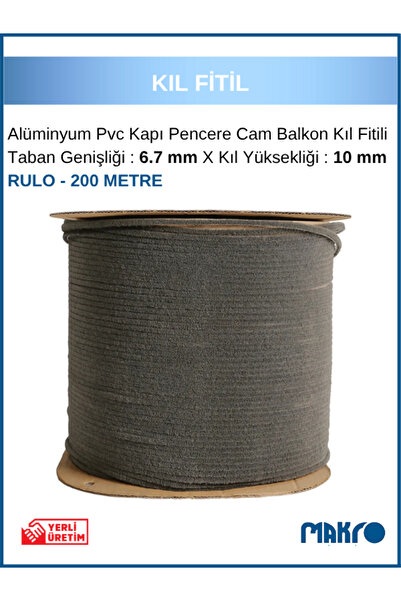 GLASSMAKRO Alüminyum Pvc Kapı Pencere Cam Balkon Kıl Fitili En 6,7mm - Kıl Uzunluğu: 10mm - RULO - 200 METRE