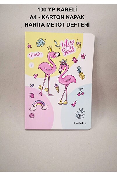 Çınar 100 Yaprak Kareli Harita Metot Defteri A4 Boy Karton Kapak Flamingo Res...