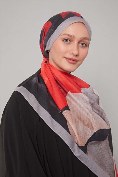 Levidor gri-kırmızı Çiçek Desen Sport Şal