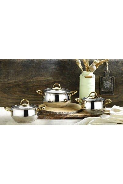 ASVERA Yakut Series - 6 Piece Deep Pot Set with Handle 26-28-30 cm Stainless Steel