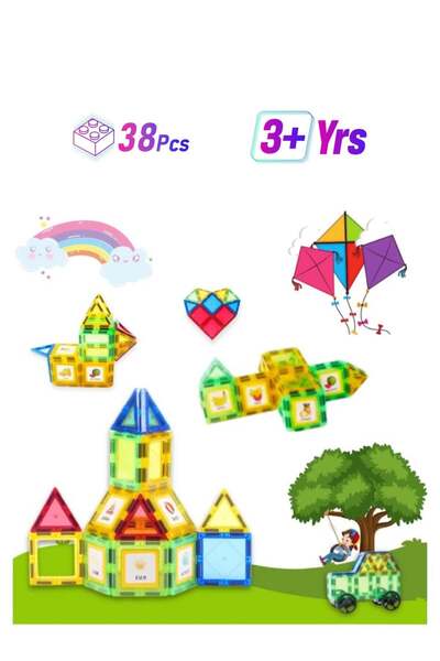AlsayedP 38 Pcs Magnetic Tiles Set - 3D Magnetic Building Blocks for Kids