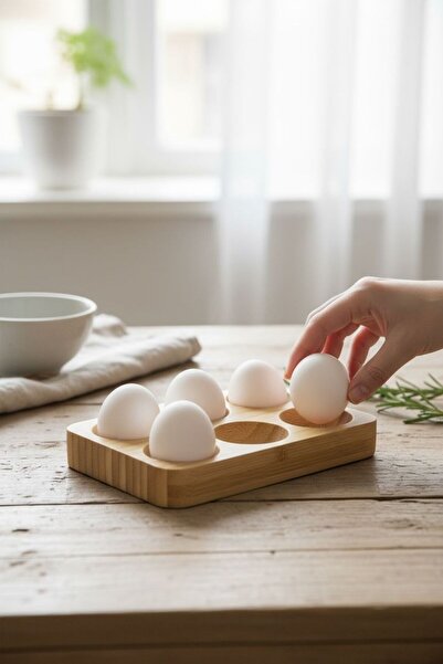 ANJEAHOME Murcia 6-Chamber Bamboo Egg Cup |   Bpa Free Natural Bamboo Organizer |   12X17X2 cm