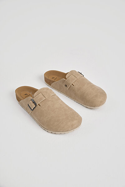 Tonny Black Men's Beige Thick Poly Sole Buckle Front Closed Slippers