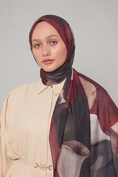 Levidor Bordo Çiçek Desen Sport Şal