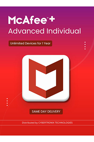McAFEE + Advanced Individual | Unlimited Devices for 1 Year | Digital License | SAME DAY DELIVERY