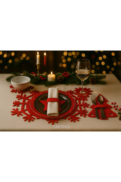 Taşteks Yılbaşı Temalı 2 Kişilik 10 Parça Keçe Amerikan Servis Seti – Kar Tan...