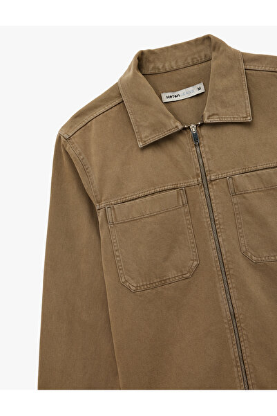 Koton Cotton Long Sleeve Pocket Detail Classic Collar Jean Shirt Jacket