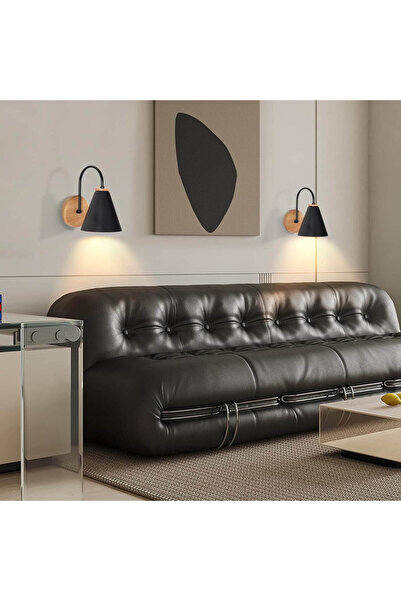 AB Luxury Concept Corp de iluminat de perete, E27, model nordic, negru, abajur din fier și bază din lemn, dimensiuni 15x23 cm