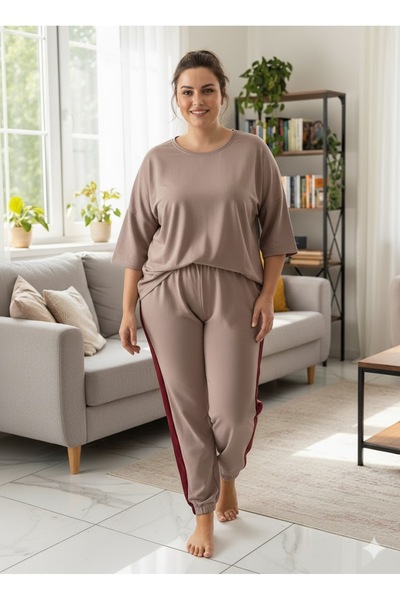 FAMESTEKSTİL Women's Plus Size Stone Tracksuit Set