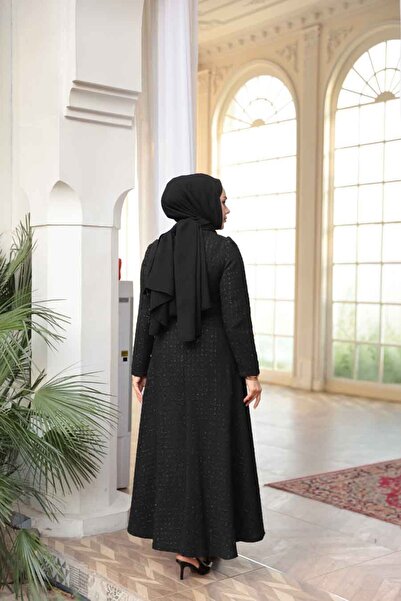 N.S NEVA STYLE Checkered Black Tweed Hijab Dress 62512S
