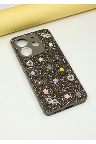 foxpower Redmi Note 14 4G Kılıf Taşlı Gül Desenli Silikon Kılıf