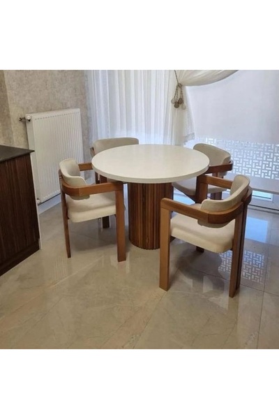 NORTE Yuvarlak Ahşap Masa Takımı Bohem 4 Kişilik Mutfak Masa Sandalye Takımı ...