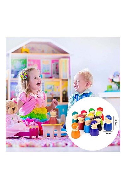 Arabest Preschool 12 Peg Wooden Figures Pretend Play Educational Stacking Toys
