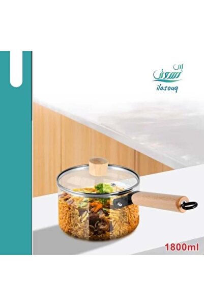 DLC Glass cooking pot with wooden handle 1.8 L from