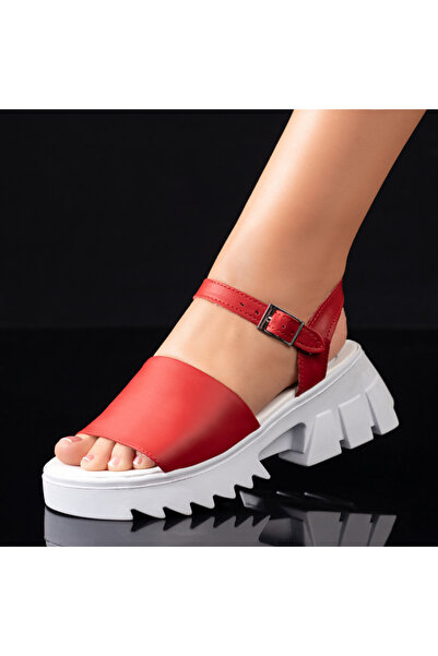 BMoD Women's red genuine leather sandals with thick white sole MOD08908