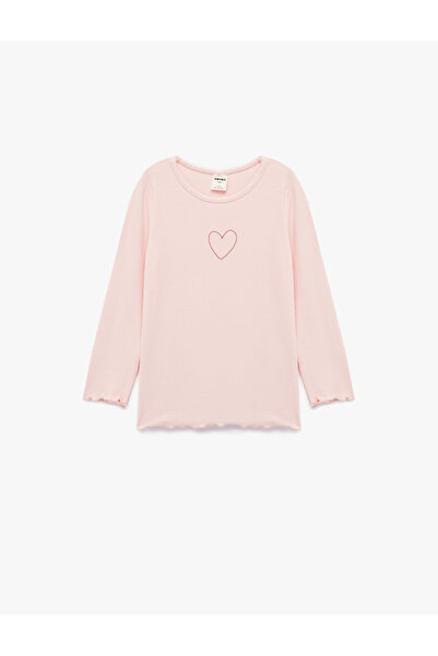 Koton Pamuklu Uzun Kollu Kaşkorse Kalp İşlemeli Bisiklet Yaka Tişört