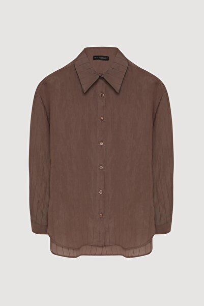 Quzu Oversize Uzun Kollu Kadın Gömlek GML00188 Kahve