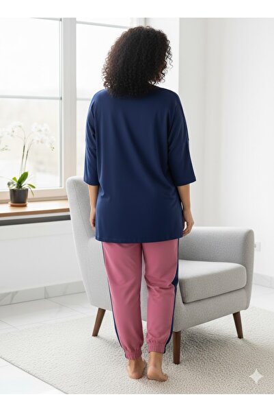 FAMESTEKSTİL Дамски спортен екип в тъмно син цвят, голям размер