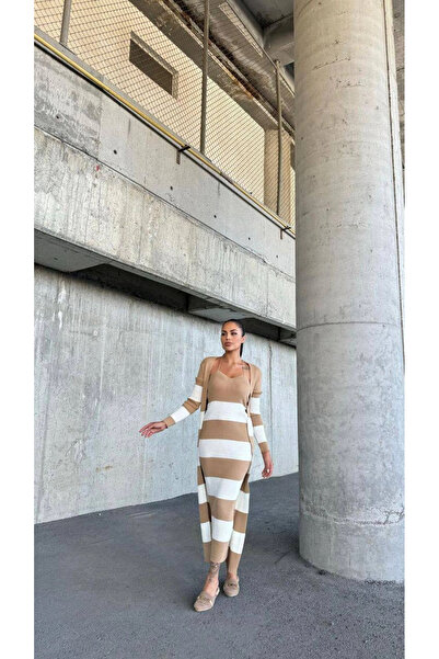 Buklemoda Dress and Cardigan Striped Knitwear Set