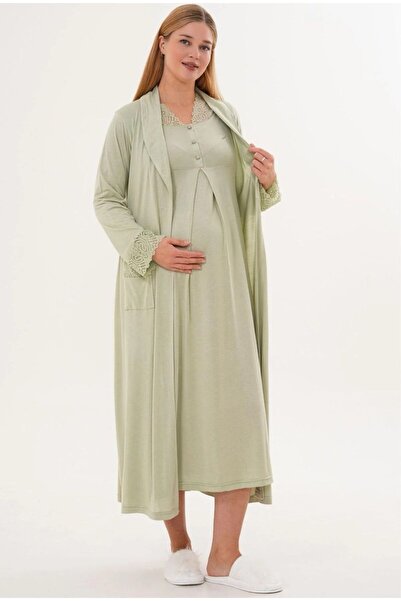Lohusa Homewear طقم ملابس نوم للحوامل مكون من قطعتين بتصميم خاص مع ياقة شال خ...
