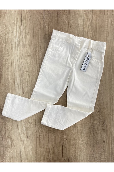 Eserim şeffaf düğmeli beyaz çocuk pantolonu