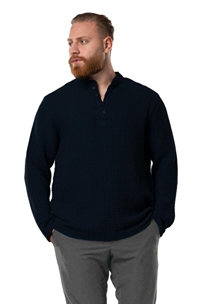 Eliş Şile Bezi Φούτερ με μακρύ μανίκι για άντρες με διπλό γιακά μουσελίνας για το φθινόπωρο και το χειμώνα, μαύρο Syh