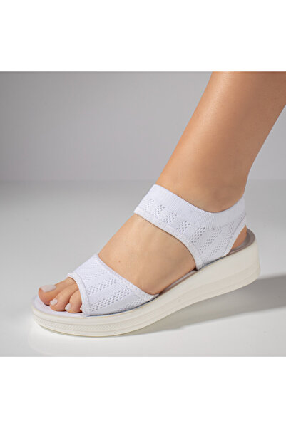 BMoD Sandale cu platformă din material textil alb pentru femei MOD11521