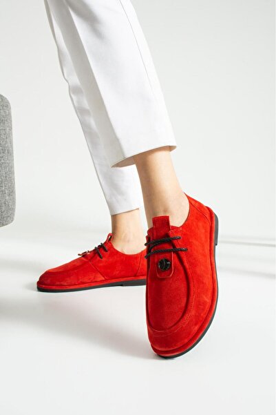 ESSO LA MİA Dezzy Süet Kadın Loafer KIRMIZI SÜET HAKİKİ DERİ