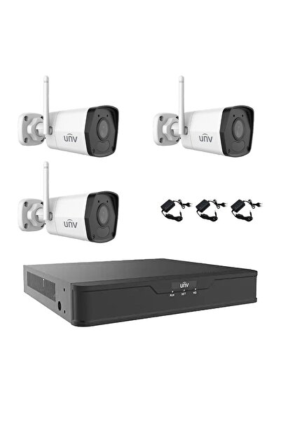 Uniview 3-camera Wi‑Fi IP 2MP surveillance system — Smart IR 30m, 2.8mm, Mic, 4‑ch 4K NVR