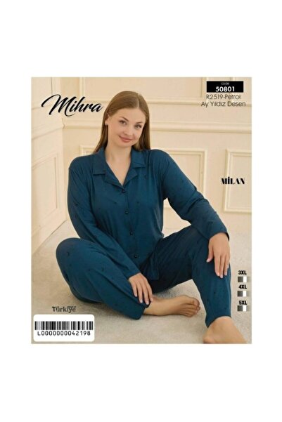 Mihra 480-09-25 Milan Fabric V-Neck Long Sleeve Buttoned Plus Size Women's Pa...