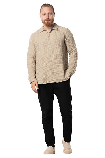 Eliş Şile Bezi Мъжка есенно-зимна блуза с дълъг ръкав от двойна муселина Vizon Vzn