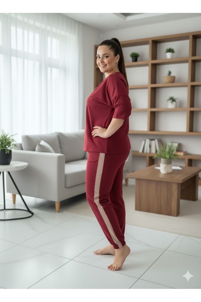 FAMESTEKSTİL Women's Burgundy Tracksuit Set