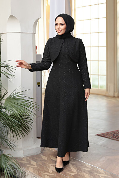 N.S NEVA STYLE Checkered Black Tweed Hijab Dress 62512S