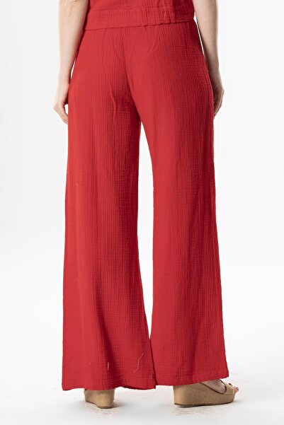 Eliş Şile Bezi İzel Y Slit Summer Muslin Trousers Red
